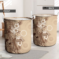 Kia Orana Cook Islands Tapa Floral With Cross Laundry Basket Beige