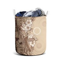 Kia Orana Cook Islands Tapa Floral With Cross Laundry Basket Beige