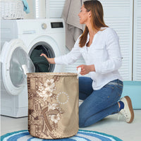 Kia Orana Cook Islands Tapa Floral With Cross Laundry Basket Beige