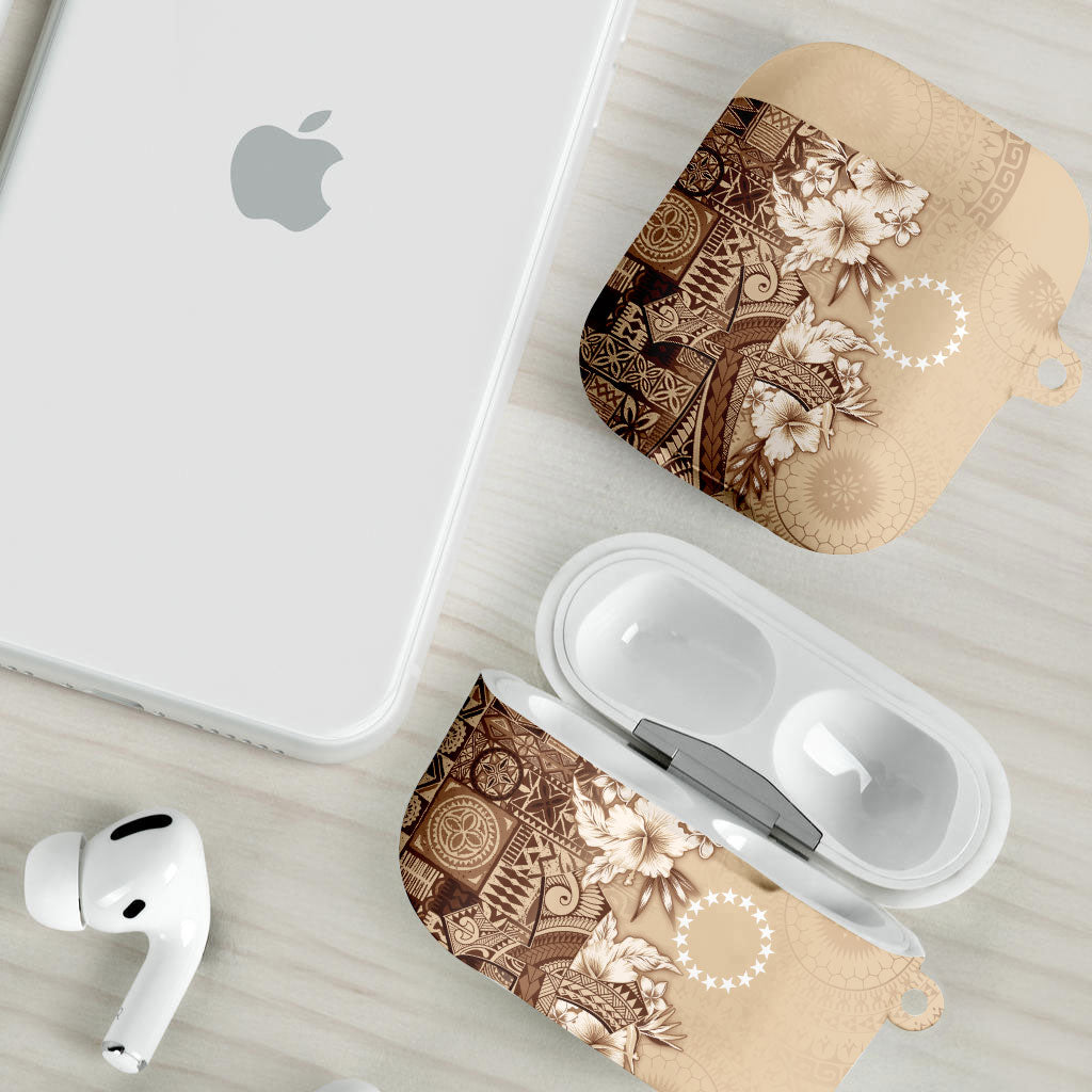 Kia Orana Cook Islands Tapa Floral With Cross AirPods Case Beige LT7 - Polynesian Pride