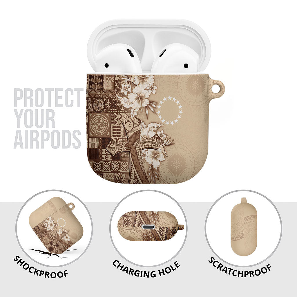 Kia Orana Cook Islands Tapa Floral With Cross AirPods Case Beige LT7 - Polynesian Pride