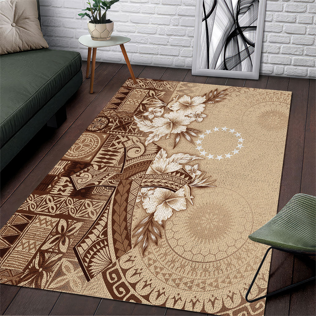 Kia Orana Cook Islands Tapa Floral With Cross Area Rug Beige