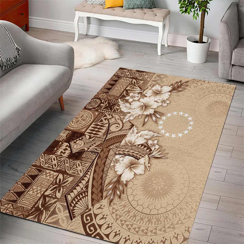 Kia Orana Cook Islands Tapa Floral With Cross Area Rug Beige