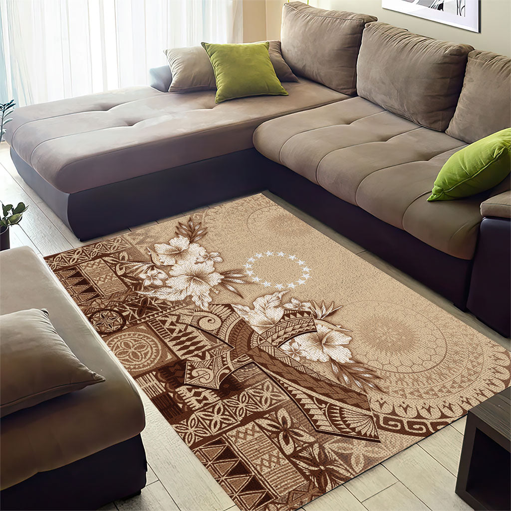 Kia Orana Cook Islands Tapa Floral With Cross Area Rug Beige