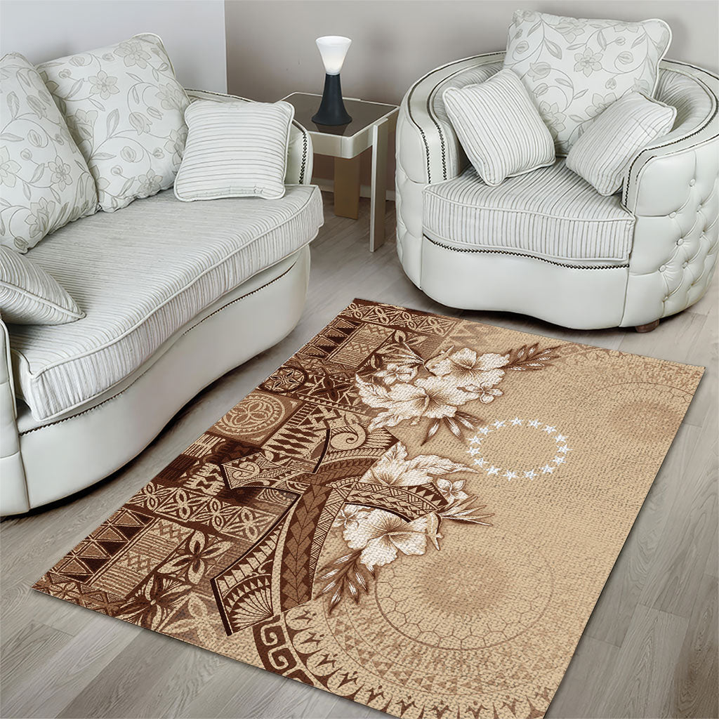 Kia Orana Cook Islands Tapa Floral With Cross Area Rug Beige