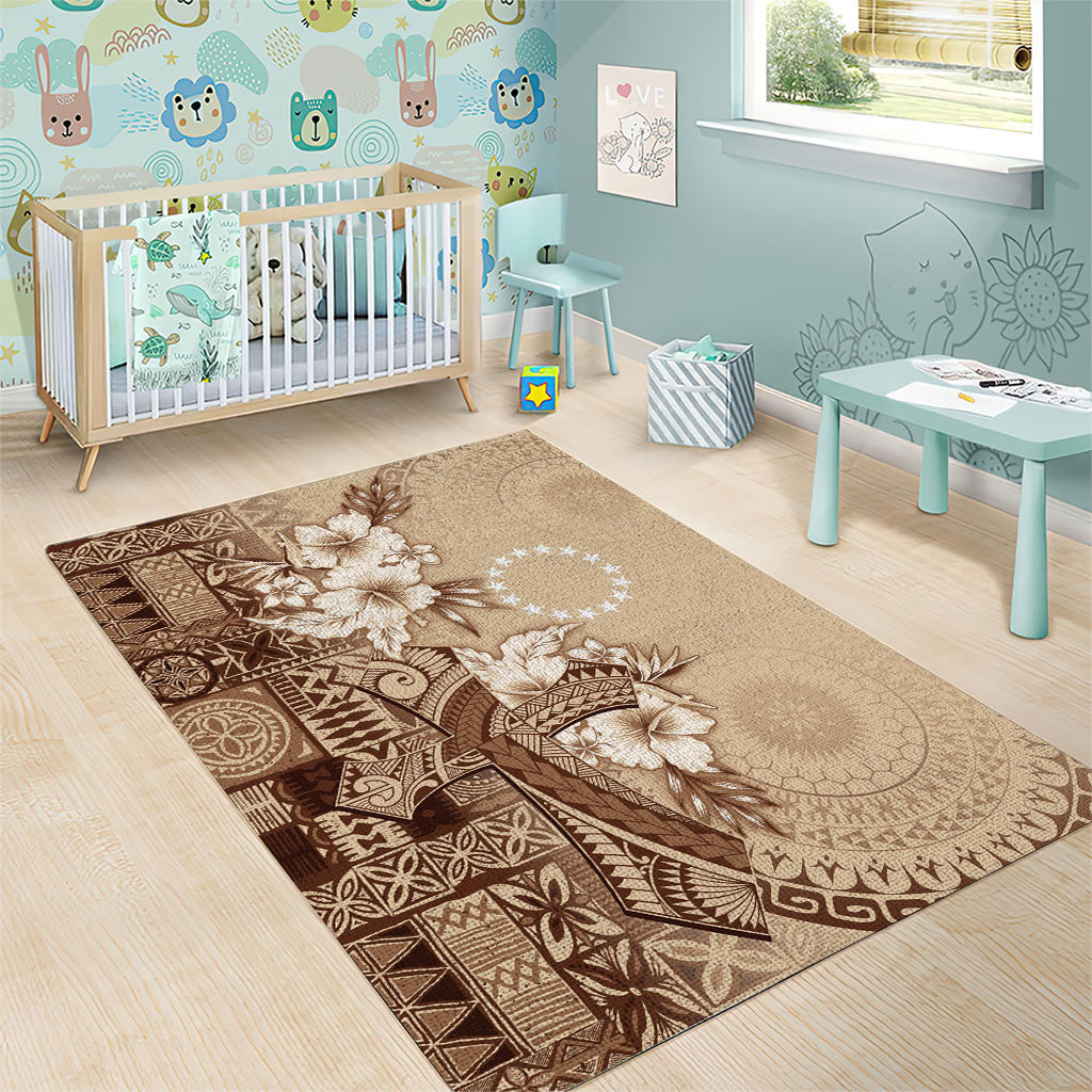 Kia Orana Cook Islands Tapa Floral With Cross Area Rug Beige