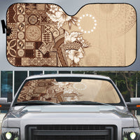 Kia Orana Cook Islands Tapa Floral With Cross Auto Sun Shade Beige