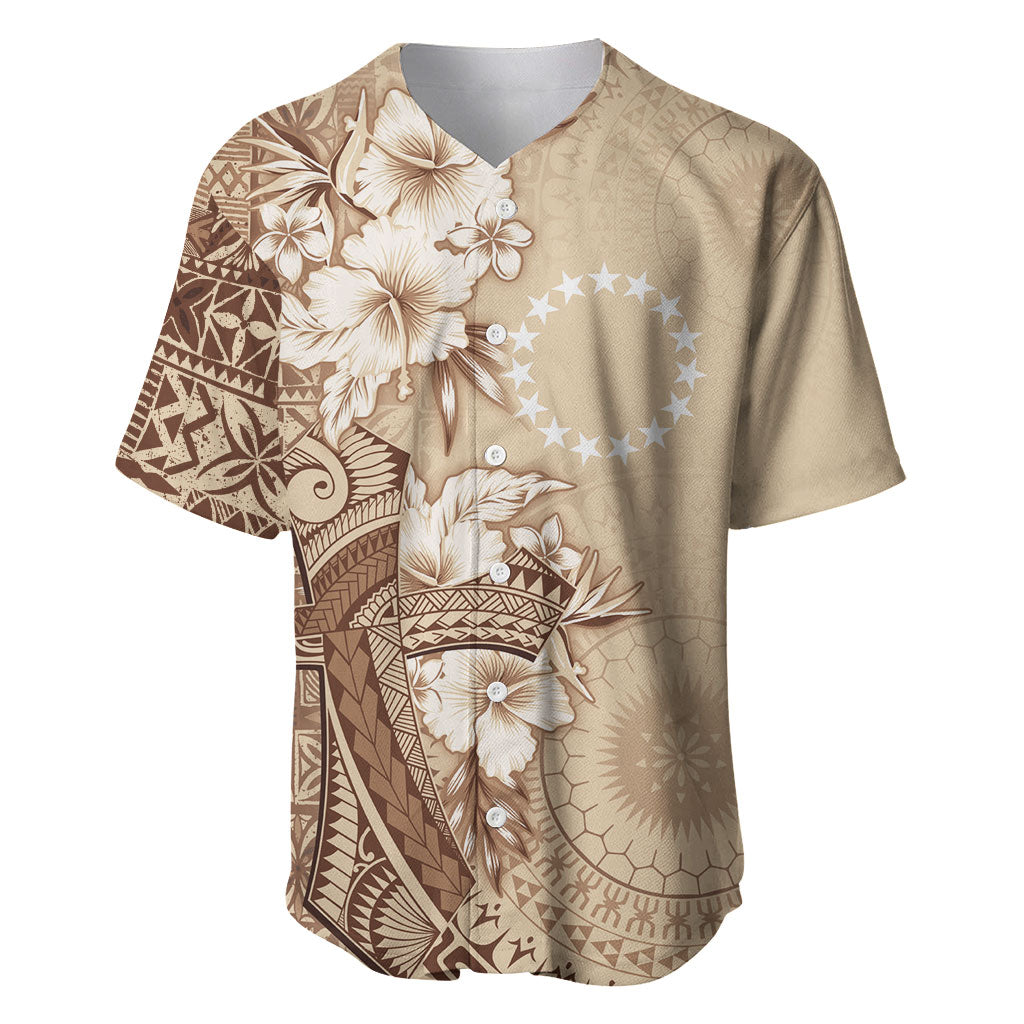 Kia Orana Cook Islands Tapa Floral With Cross Baseball Jersey Beige LT7 Beige - Polynesian Pride