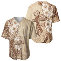 Kia Orana Cook Islands Tapa Floral With Cross Baseball Jersey Beige LT7 - Polynesian Pride