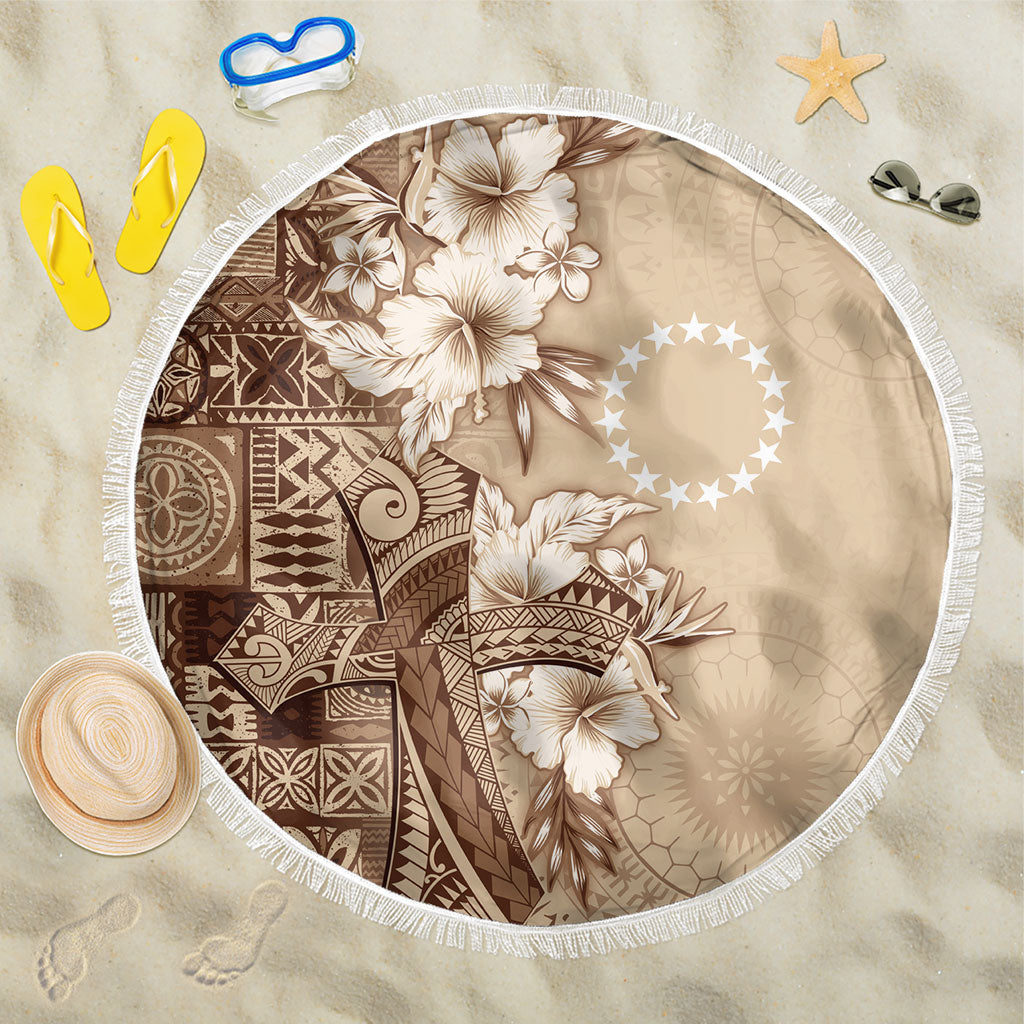 Kia Orana Cook Islands Tapa Floral With Cross Beach Blanket Beige LT7 One Size 150cm Beige - Polynesian Pride