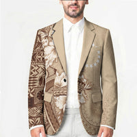 Kia Orana Cook Islands Tapa Floral With Cross Blazer Beige