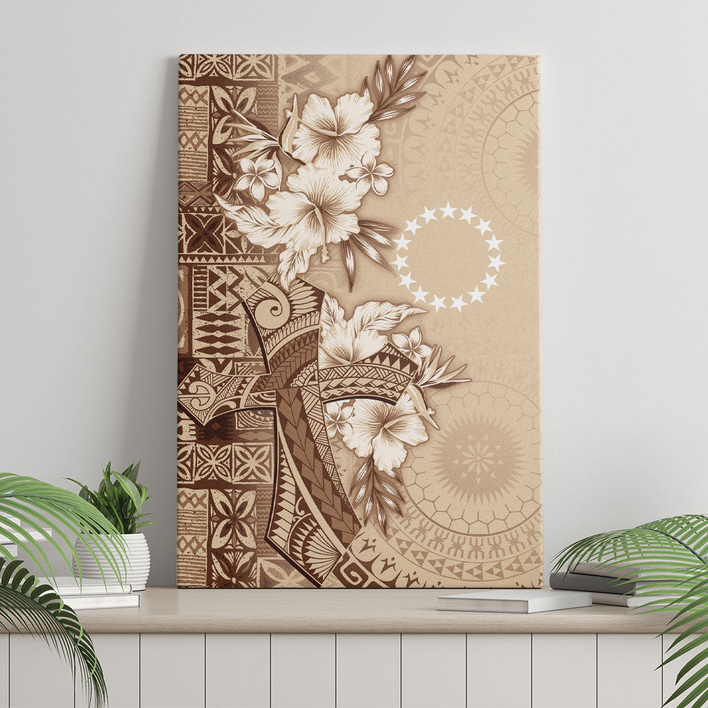 Kia Orana Cook Islands Tapa Floral With Cross Canvas Wall Art Beige