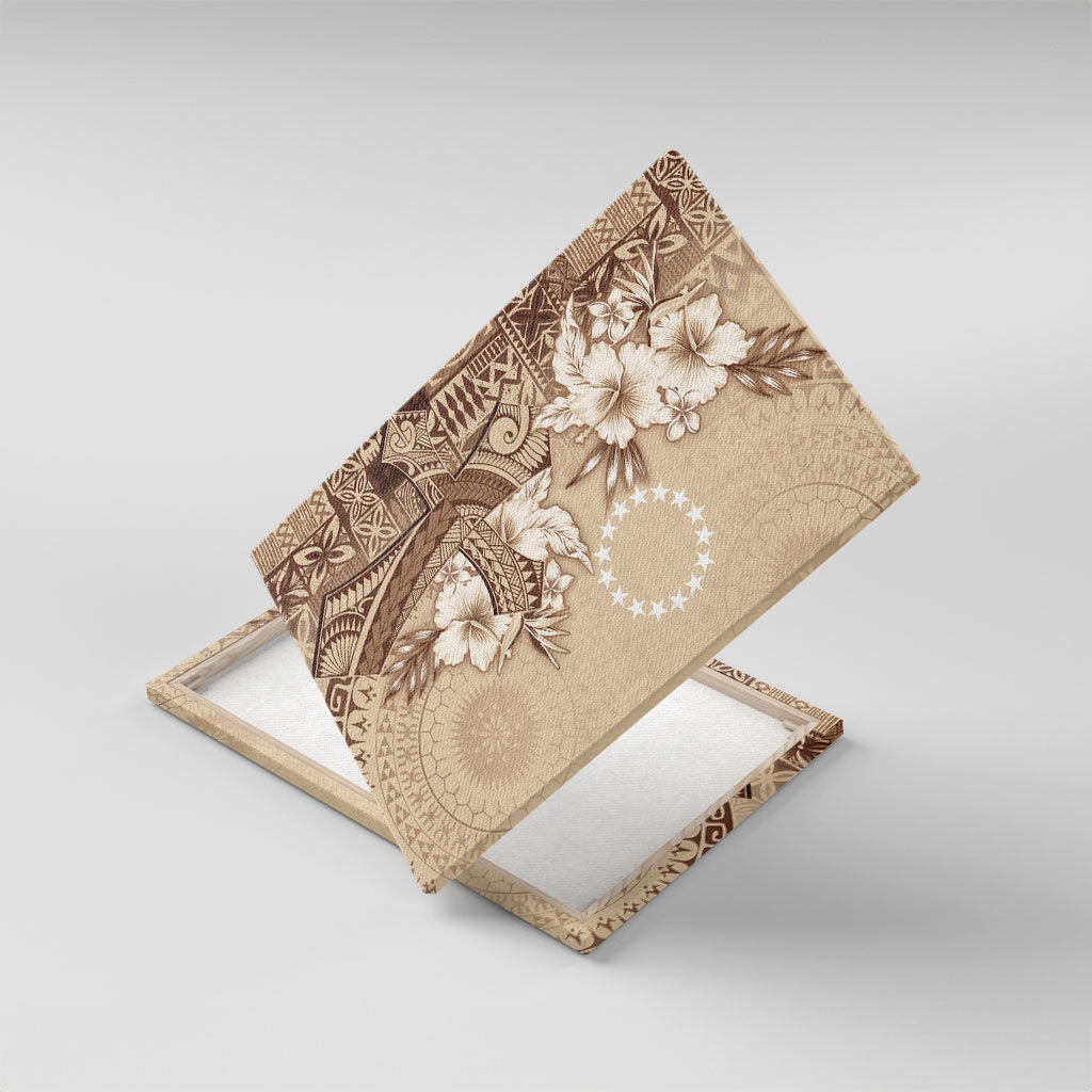 Kia Orana Cook Islands Tapa Floral With Cross Canvas Wall Art Beige