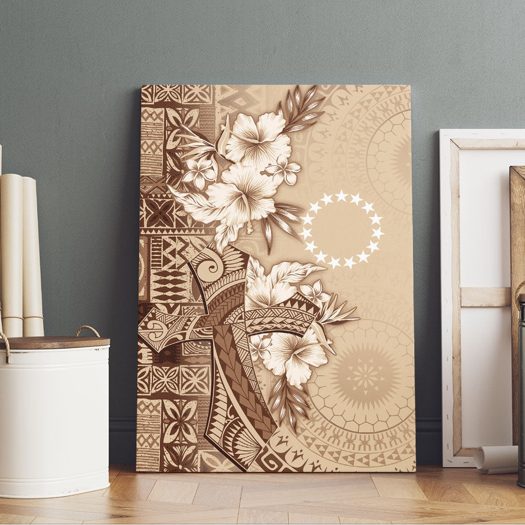 Kia Orana Cook Islands Tapa Floral With Cross Canvas Wall Art Beige
