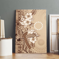 Kia Orana Cook Islands Tapa Floral With Cross Canvas Wall Art Beige