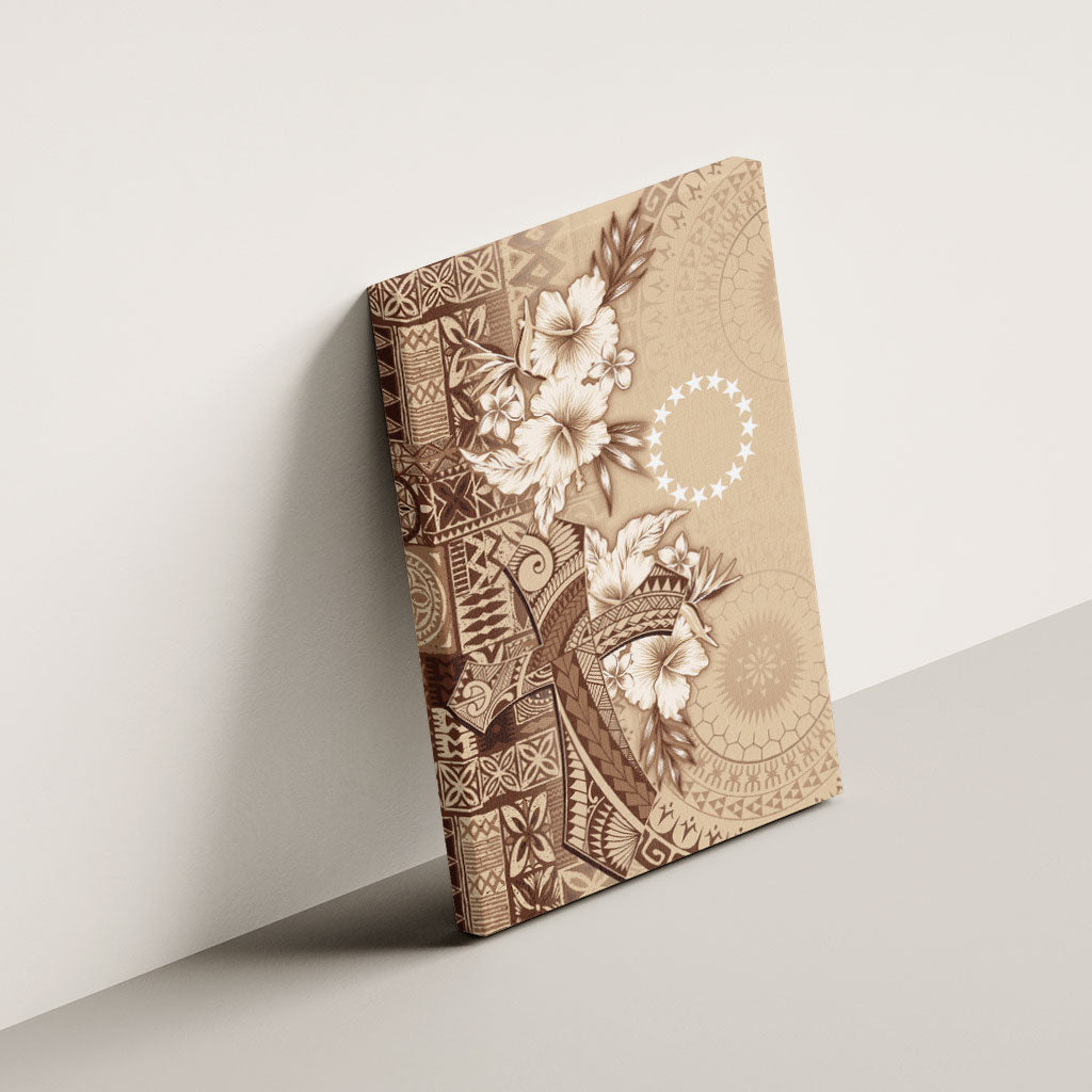 Kia Orana Cook Islands Tapa Floral With Cross Canvas Wall Art Beige