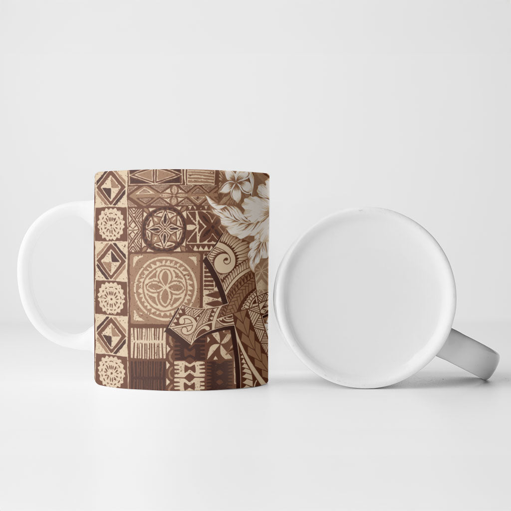 Kia Orana Cook Islands Tapa Floral With Cross Ceramic Mug Beige