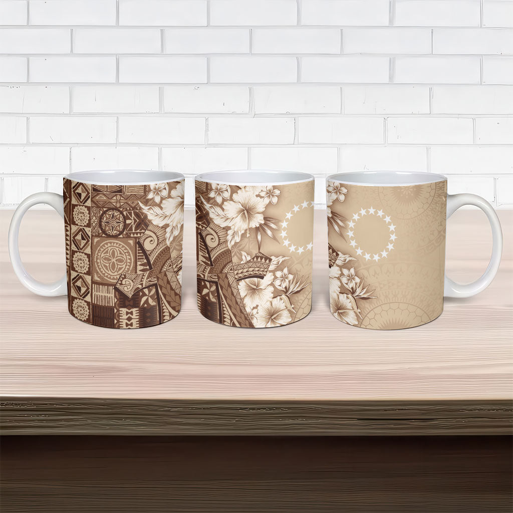Kia Orana Cook Islands Tapa Floral With Cross Ceramic Mug Beige