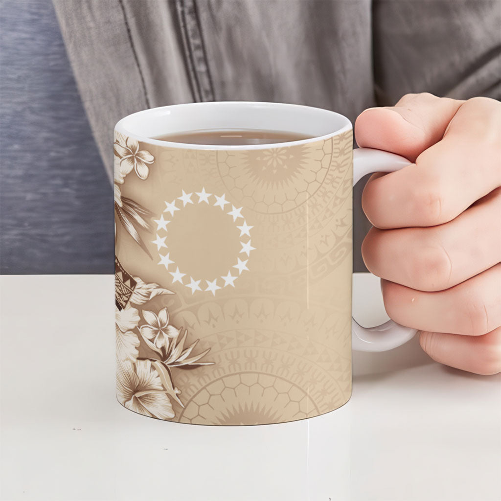 Kia Orana Cook Islands Tapa Floral With Cross Ceramic Mug Beige