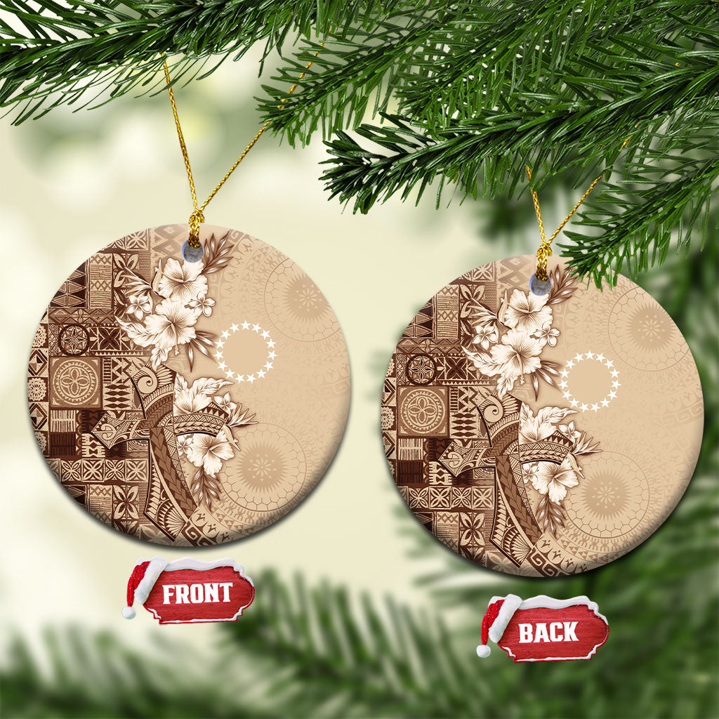 Kia Orana Cook Islands Tapa Floral With Cross Ceramic Ornament Beige LT7 Circle Beige - Polynesian Pride