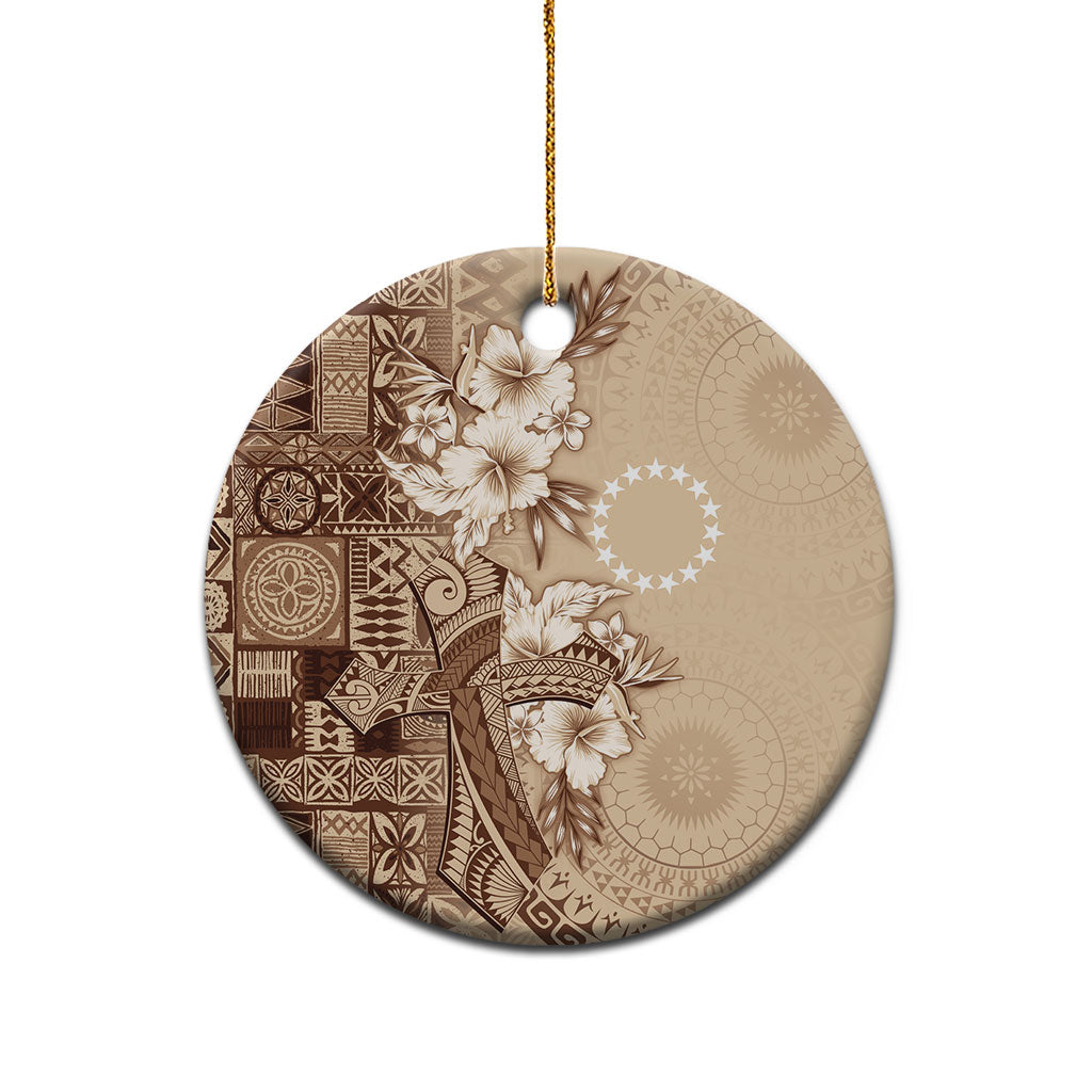 Kia Orana Cook Islands Tapa Floral With Cross Ceramic Ornament Beige LT7 - Polynesian Pride