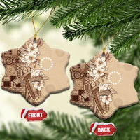Kia Orana Cook Islands Tapa Floral With Cross Ceramic Ornament Beige LT7 Snow Flake Beige - Polynesian Pride