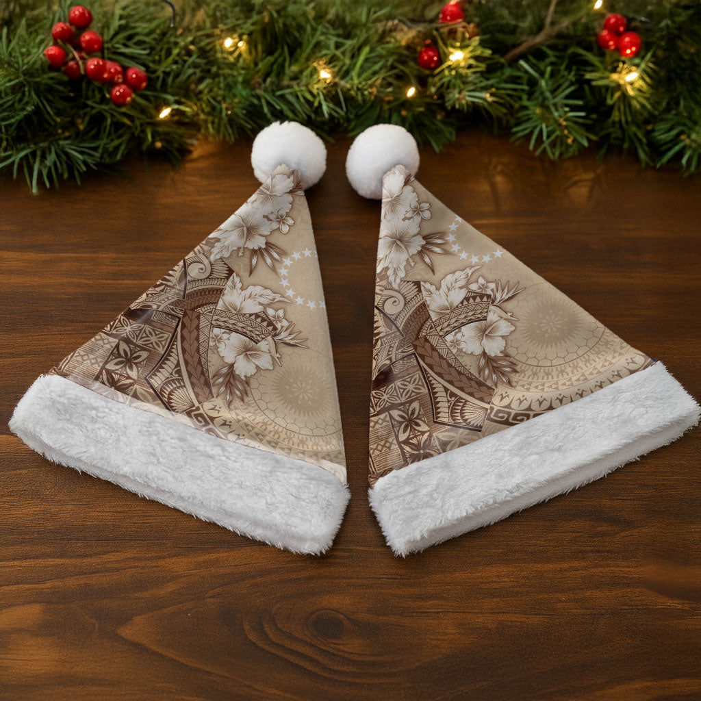 Kia Orana Cook Islands Tapa Floral With Cross Christmas Santa Hat Beige LT7 - Polynesian Pride