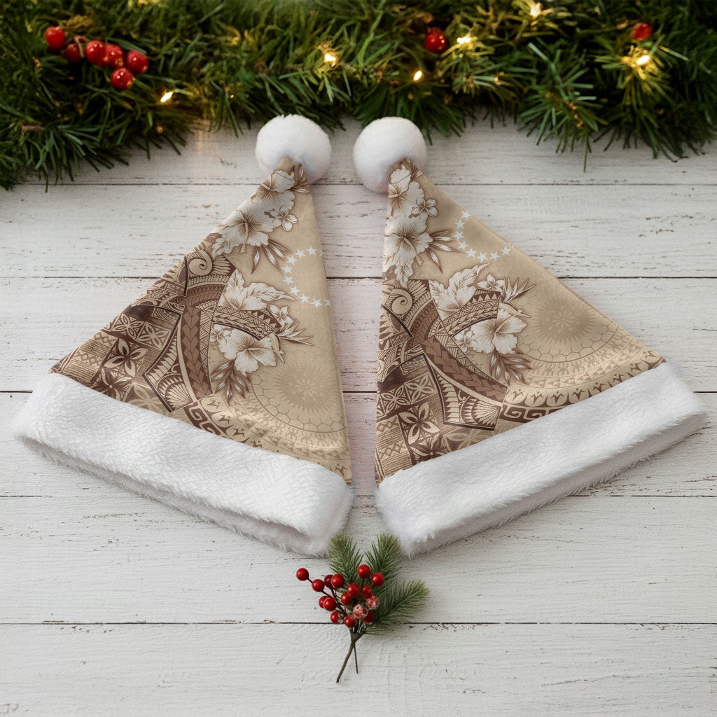 Kia Orana Cook Islands Tapa Floral With Cross Christmas Santa Hat Beige LT7 - Polynesian Pride