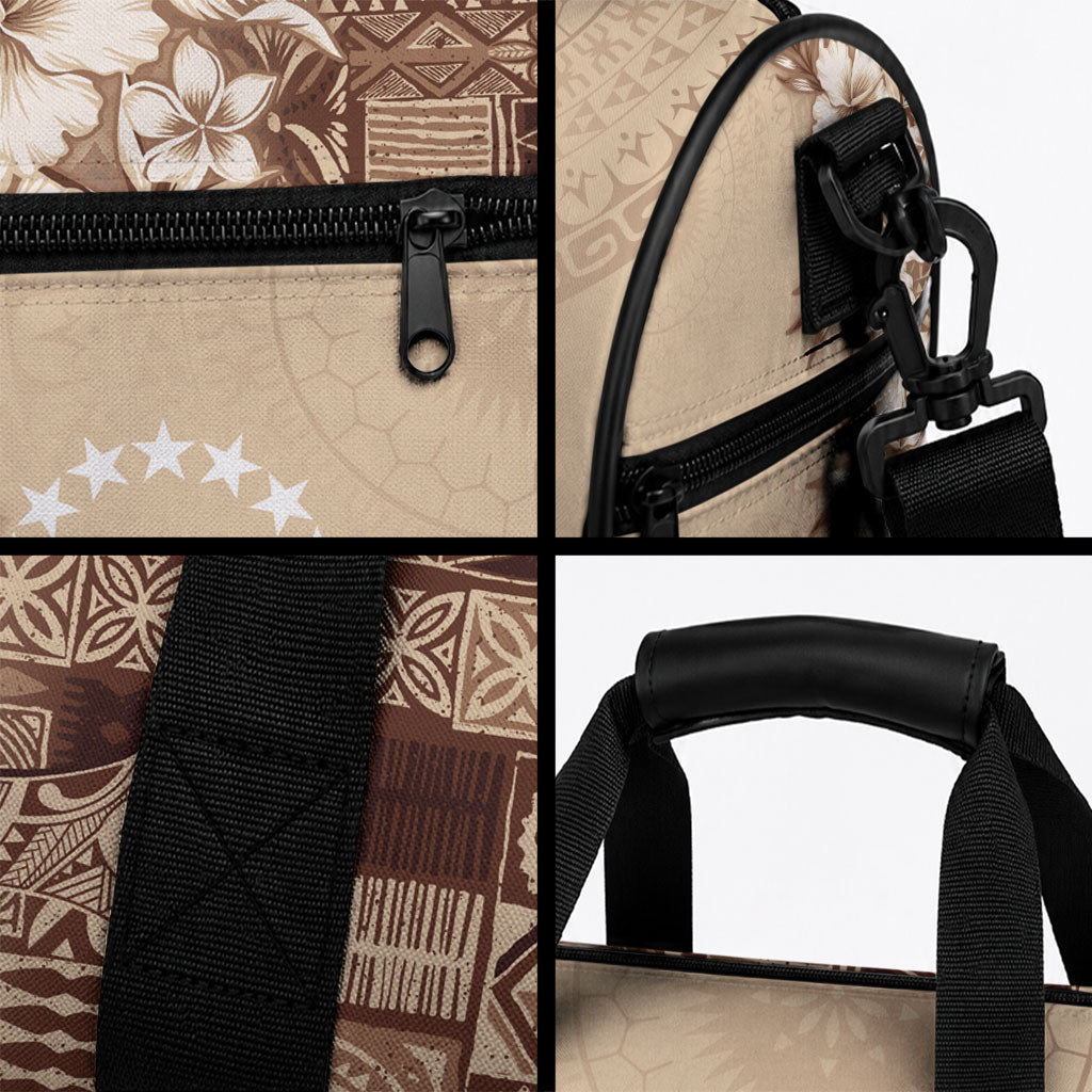 Kia Orana Cook Islands Tapa Floral With Cross Duffle Bag Beige LT7 - Polynesian Pride