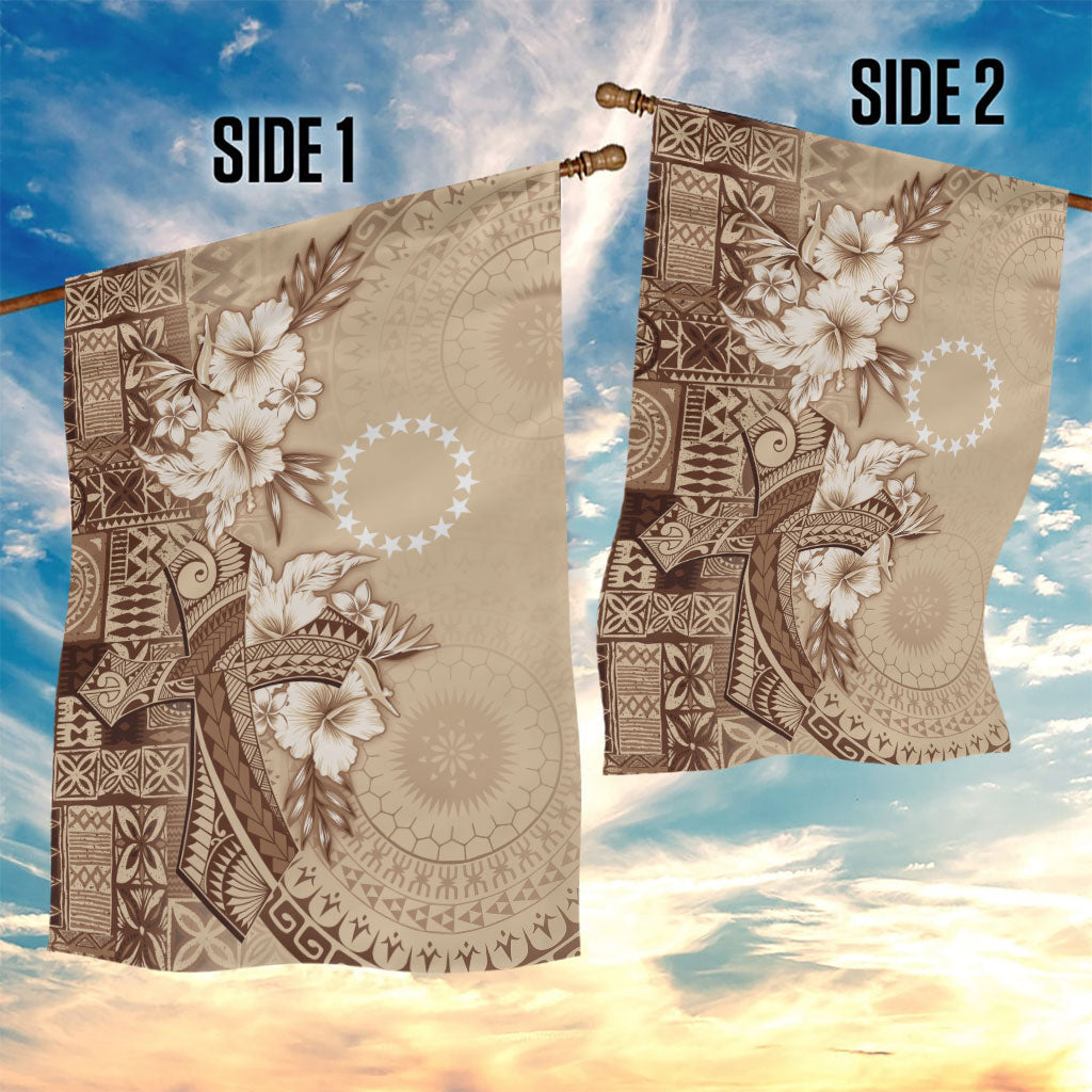 Kia Orana Cook Islands Tapa Floral With Cross Garden Flag Beige LT7 - Polynesian Pride