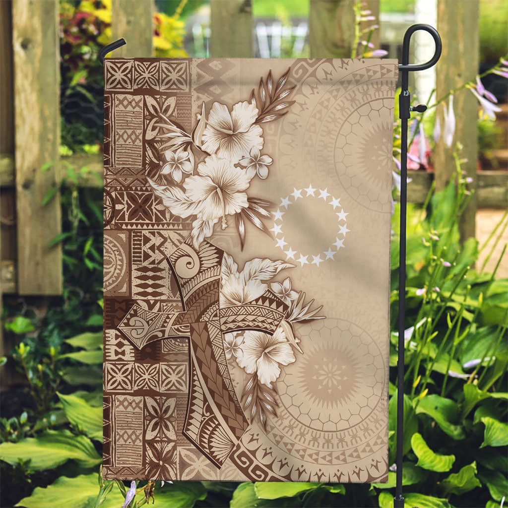Kia Orana Cook Islands Tapa Floral With Cross Garden Flag Beige LT7 Garden Flag Beige - Polynesian Pride