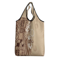 Kia Orana Cook Islands Tapa Floral With Cross Grocery Bag Beige LT7 - Polynesian Pride