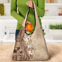 Kia Orana Cook Islands Tapa Floral With Cross Grocery Bag Beige LT7 - Polynesian Pride