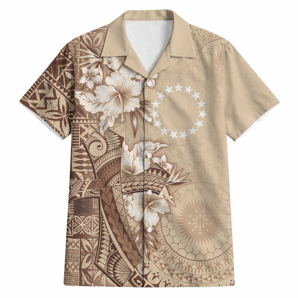Kia Orana Cook Islands Tapa Floral With Cross Hawaiian Shirt Beige LT7 Beige - Polynesian Pride
