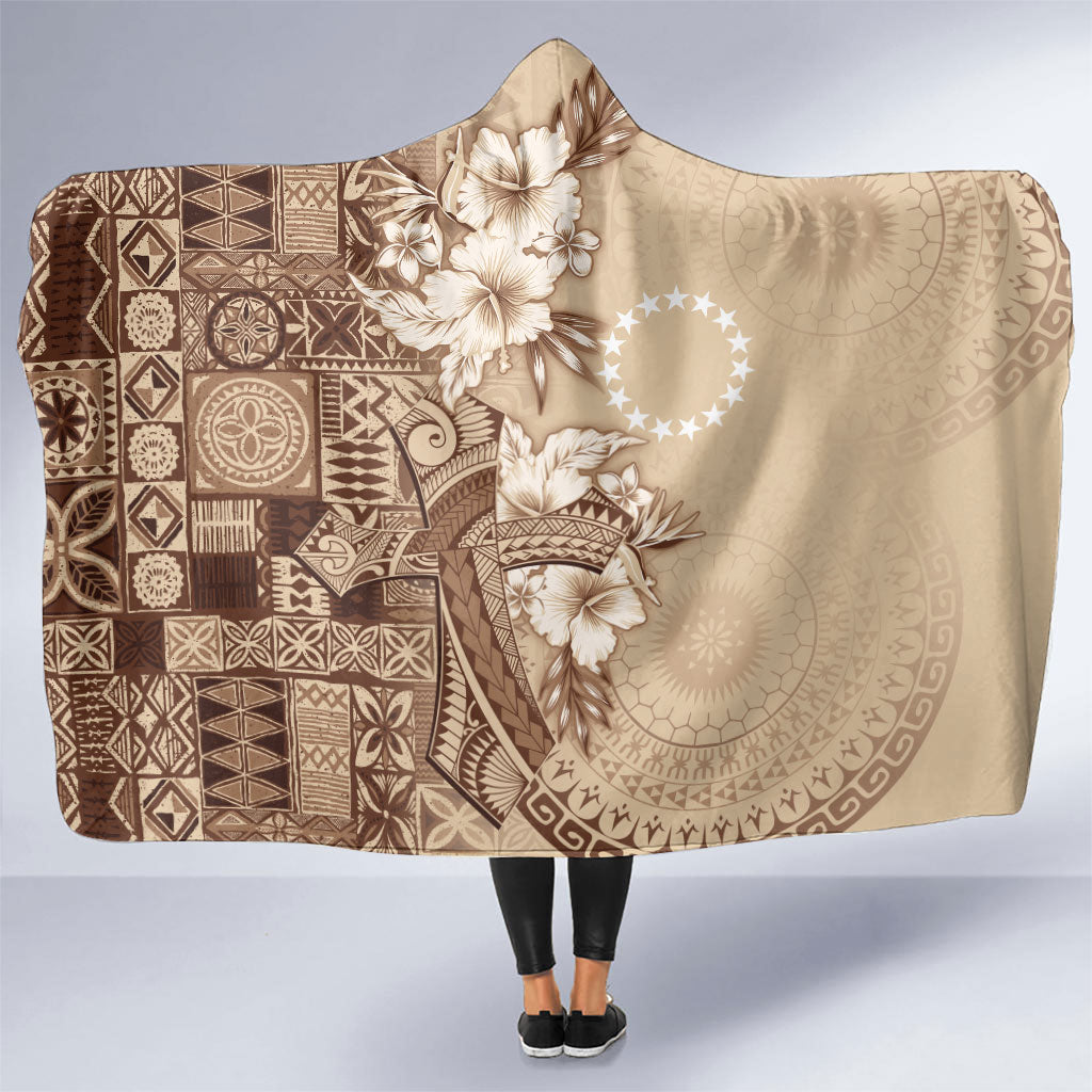 Kia Orana Cook Islands Tapa Floral With Cross Hooded Blanket Beige LT7 One Size Beige - Polynesian Pride