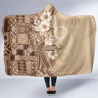Kia Orana Cook Islands Tapa Floral With Cross Hooded Blanket Beige LT7 One Size Beige - Polynesian Pride