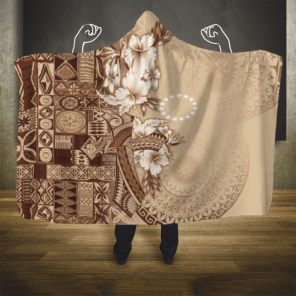 Kia Orana Cook Islands Tapa Floral With Cross Hooded Blanket Beige LT7 - Polynesian Pride
