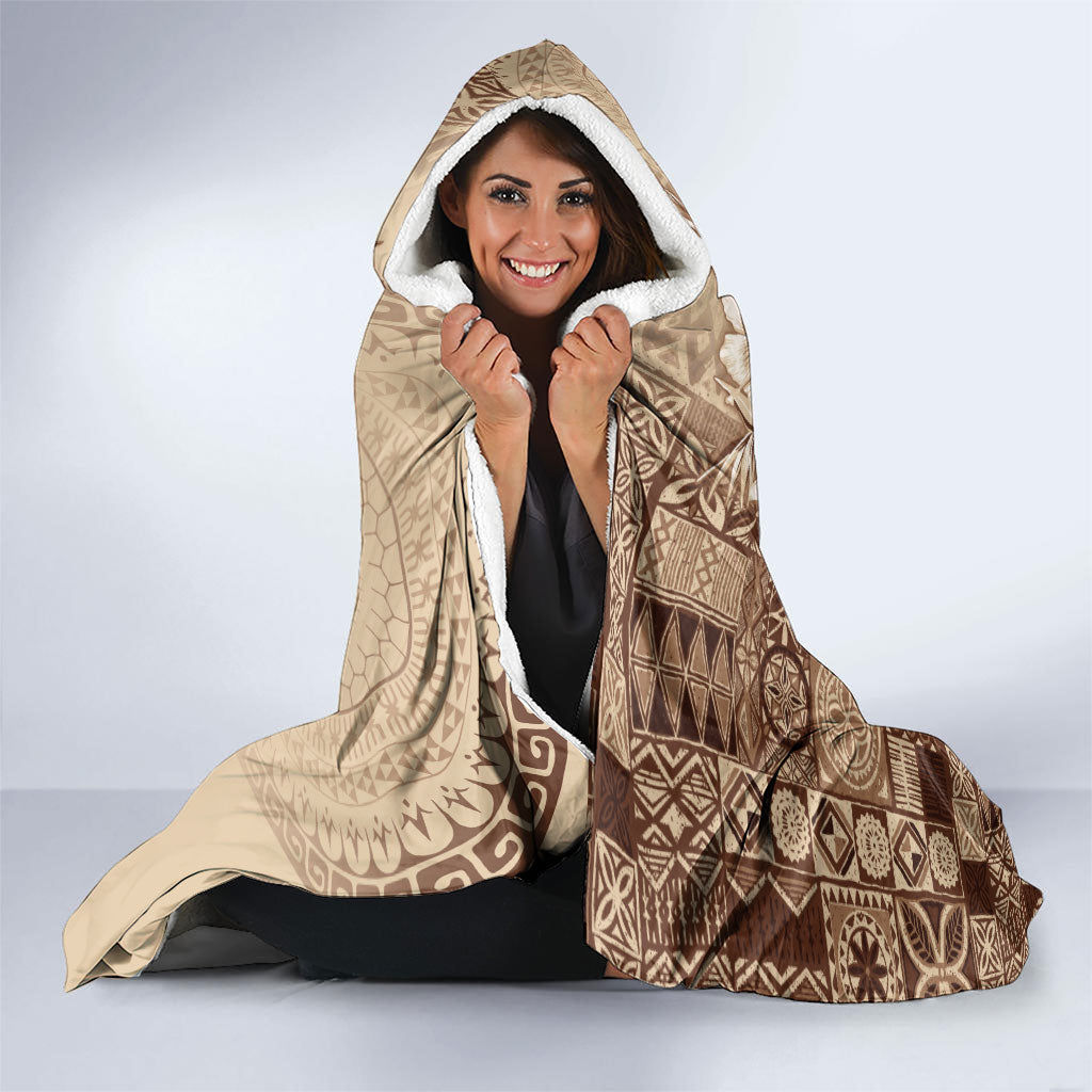 Kia Orana Cook Islands Tapa Floral With Cross Hooded Blanket Beige LT7 - Polynesian Pride