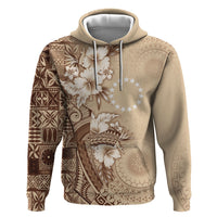 Kia Orana Cook Islands Tapa Floral With Cross Hoodie Beige LT7 Pullover Hoodie Beige - Polynesian Pride