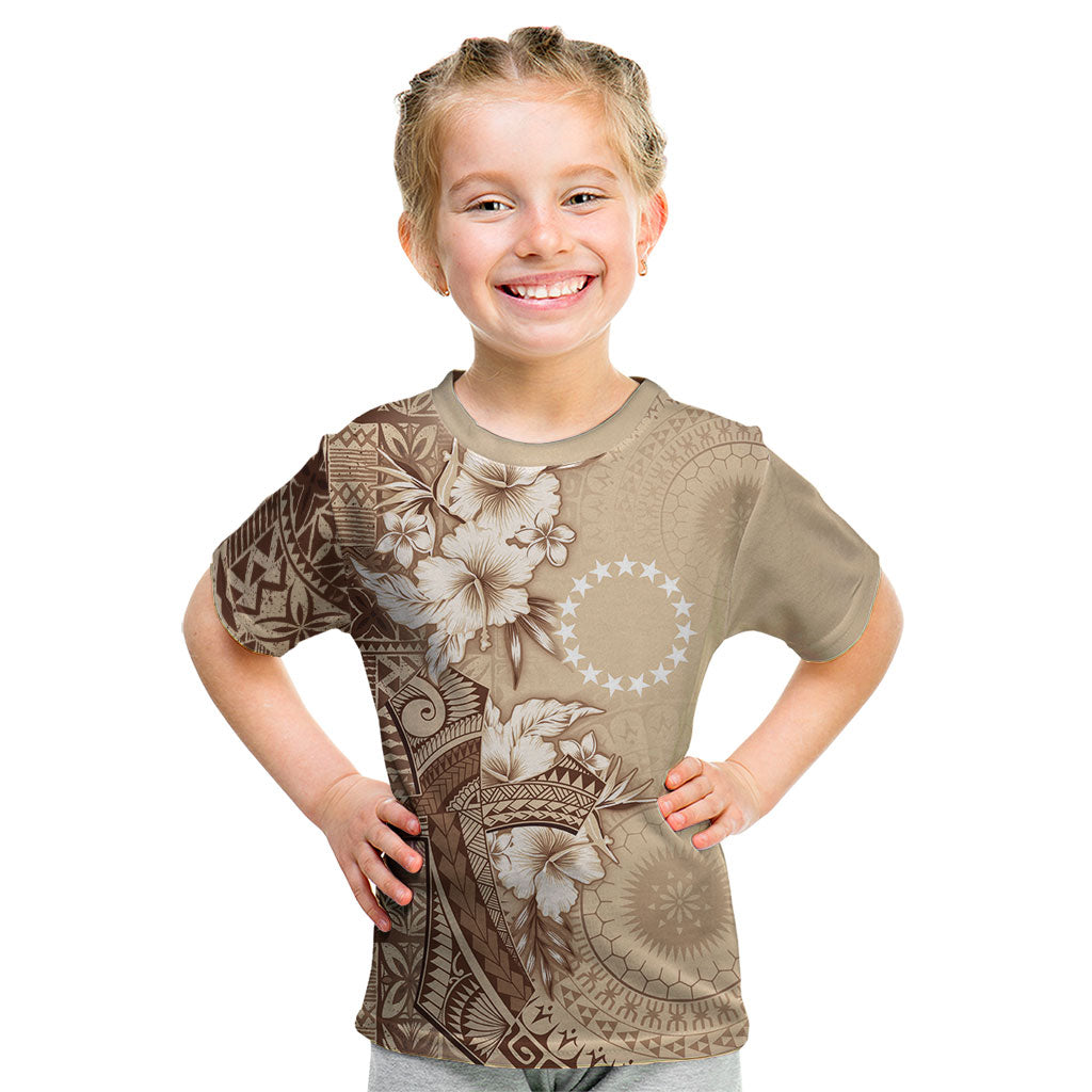 Kia Orana Cook Islands Tapa Floral With Cross Kid T Shirt Beige LT7 Beige - Polynesian Pride