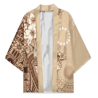 Kia Orana Cook Islands Tapa Floral With Cross Kimono Beige