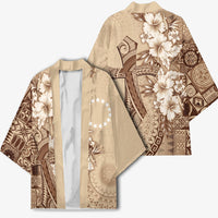 Kia Orana Cook Islands Tapa Floral With Cross Kimono Beige