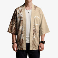 Kia Orana Cook Islands Tapa Floral With Cross Kimono Beige