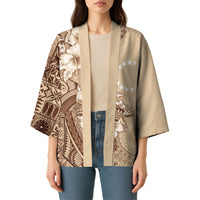 Kia Orana Cook Islands Tapa Floral With Cross Kimono Beige