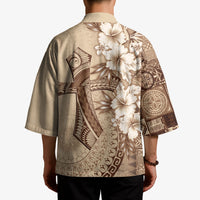 Kia Orana Cook Islands Tapa Floral With Cross Kimono Beige