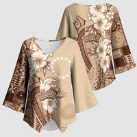 Kia Orana Cook Islands Tapa Floral With Cross Kimono Sleeve Blouse Beige LT7 - Polynesian Pride