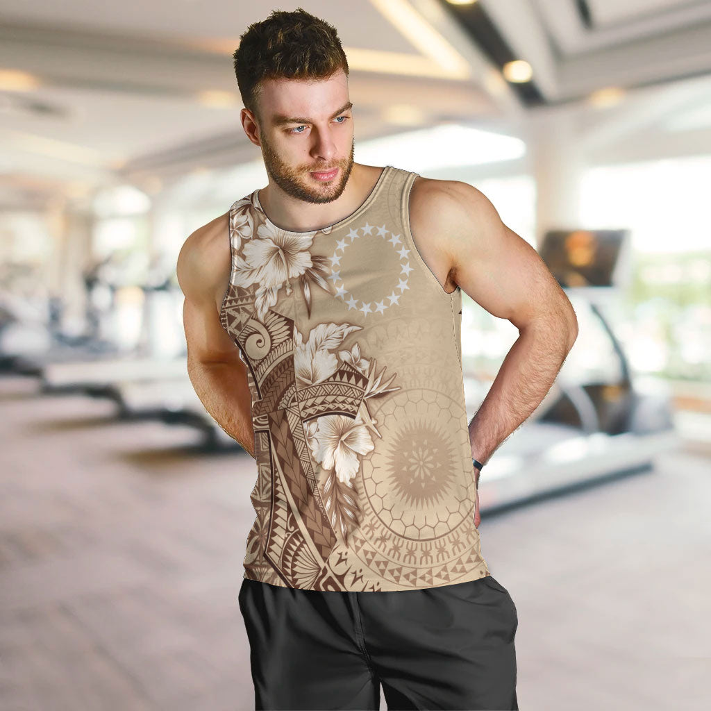 Kia Orana Cook Islands Tapa Floral With Cross Men Tank Top Beige LT7 Beige - Polynesian Pride