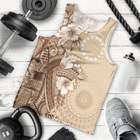 Kia Orana Cook Islands Tapa Floral With Cross Men Tank Top Beige LT7 - Polynesian Pride