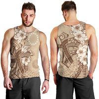 Kia Orana Cook Islands Tapa Floral With Cross Men Tank Top Beige LT7 - Polynesian Pride