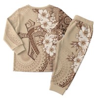 Kia Orana Cook Islands Tapa Floral With Cross Christmas Pajama Set Beige LT7 - Polynesian Pride